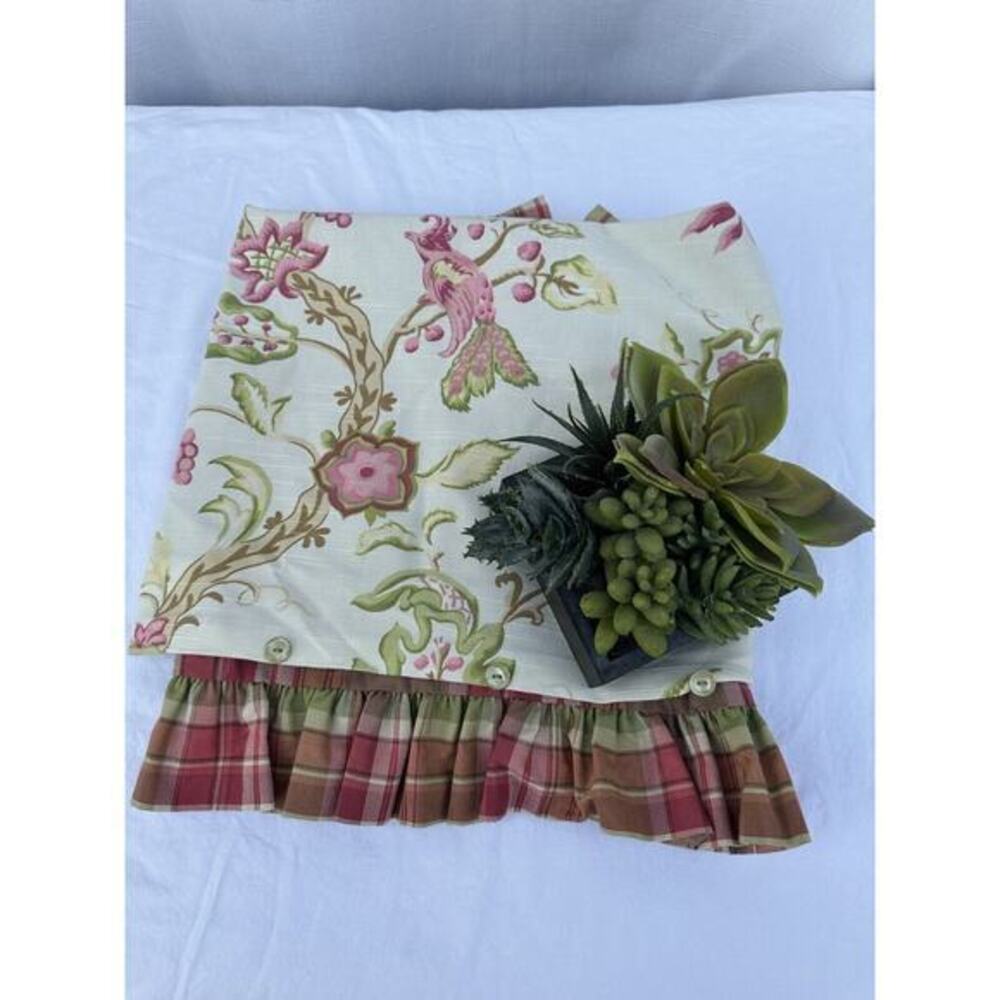 VTG European Pillow Sham Pink Green Floral Plaid French Country Ruffled